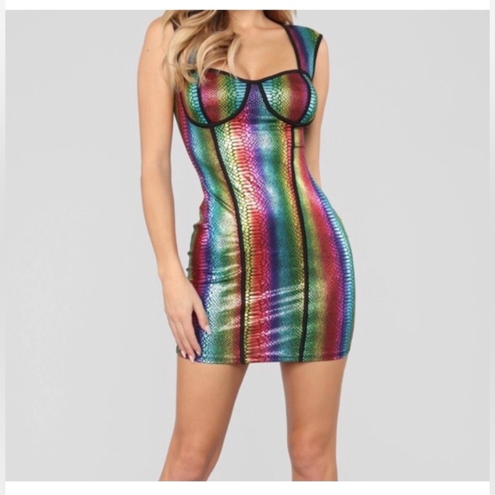 Fashion Nova-over the rainbow/multi-colored body con dress. Super soft and sexy